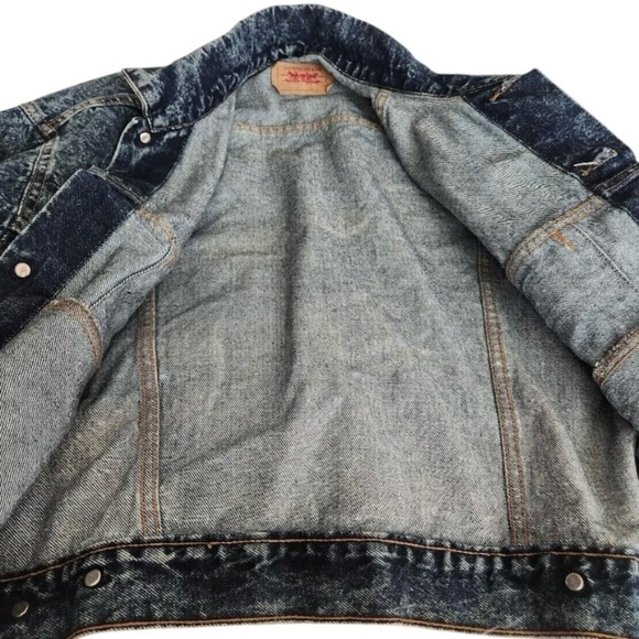 Men's Vintage 80s Levi's Trucker Jean Jacket 70508-0227 Acid Wash Denim Made in - Picture 6 of 14